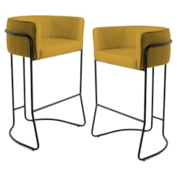 Kit 2 Banquetas Decorativas Base Aço Preto Betina B-228 Corano Amarelo