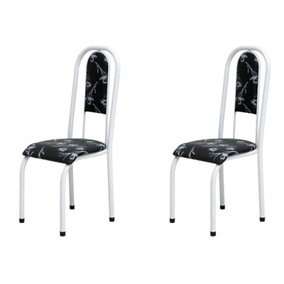 Kit 2 Cadeiras Anatômicas 0.122 Estofada Branco/Preto Floral - Marcheli
