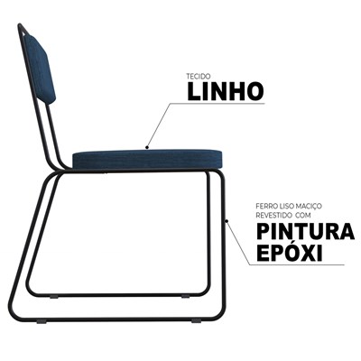 Kit 2 Cadeiras Estofadas Elis F02 Linho 765 Azul - Mpozenato