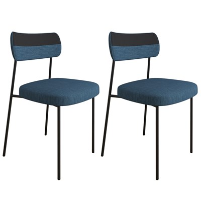 Kit 2 Cadeiras Estofadas Milli Corano/Linho F02 Preto/Azul - Mpozenato