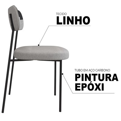 Kit 2 Cadeiras Estofadas Milli Corano/Linho F02 Preto/Cinza - Mpozenato