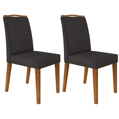 Kit 2 Cadeiras Estofadas Para Sala de Jantar Bella N04 Cinza Lux/Ipê - Mpozenato