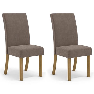 Kit 2 Cadeiras Estofadas Para Sala de Jantar Facina Nature/Marrom Amêndoa - Henn
