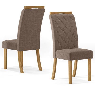 Kit 2 Cadeiras Estofadas Para Sala de Jantar Labelle Nature/Marrom Amêndoa - Henn