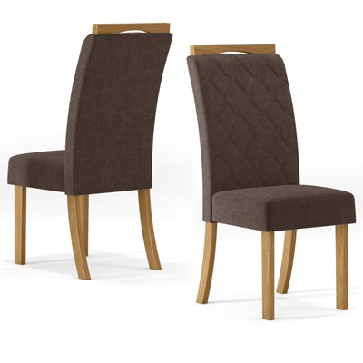 Kit 2 Cadeiras Estofadas Para Sala de Jantar Labelle Nature/Marrom Expresso - Henn