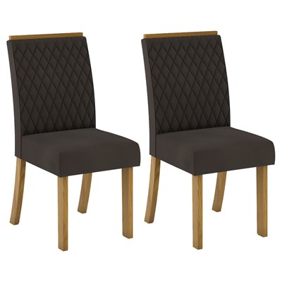 Kit 2 Cadeiras Estofadas para Sala de Jantar Vega Nature/Marrom - Henn