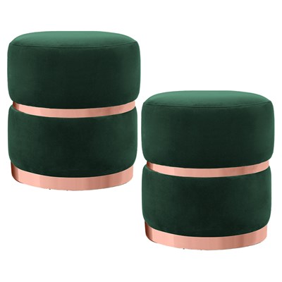 Kit 2 Puffs Decorativos Cinto e Aro Rosê Round B-303 Veludo Verde Musgo - Domi