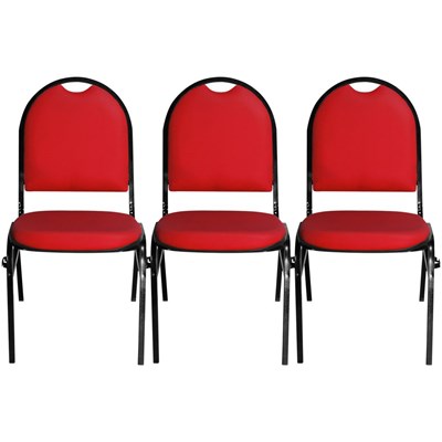 Kit 3 Cadeiras Hoteleira Auditório Hotel Empilhável Fixa Vermelha - Pethiflex