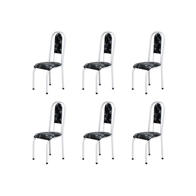 Kit 6 Cadeiras Anatômicas 0.122 Estofada Branco/Preto Floral - Marcheli