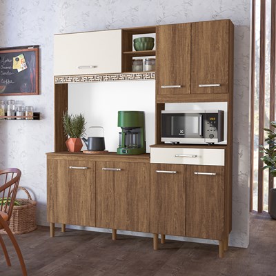 Kit Cozinha Compacta Yara 160cm 7 Portas com Aplique Évora/Off White - Nicioli