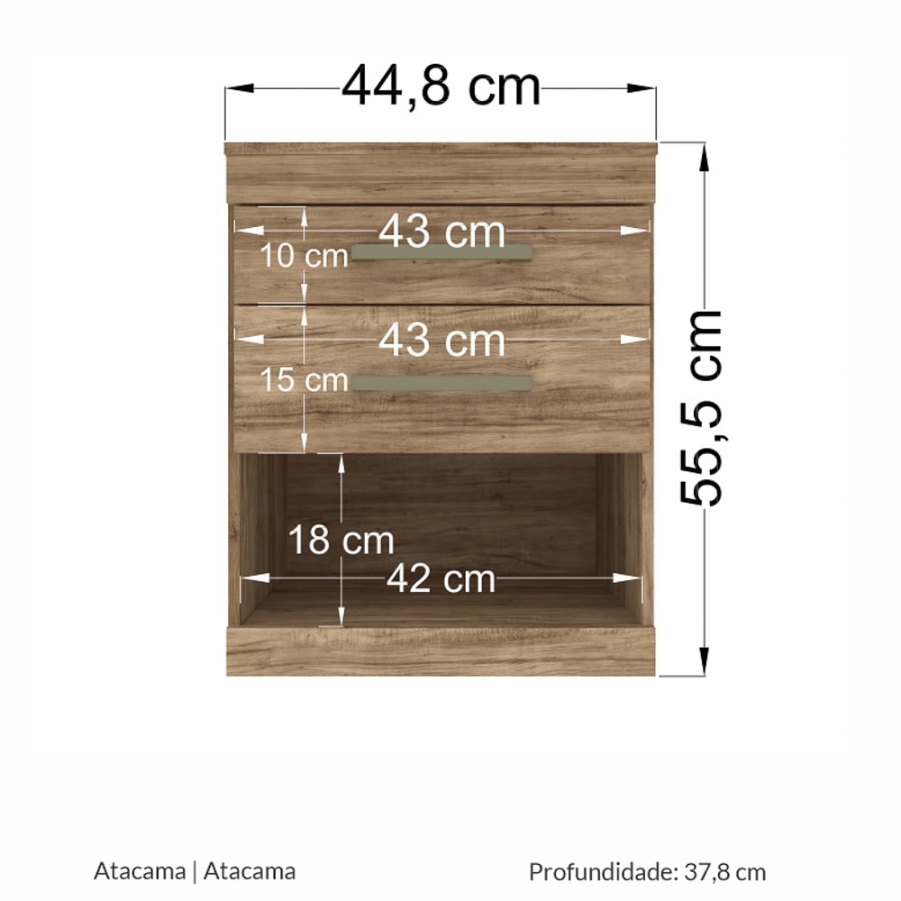 Mesa de Cabeceira de Cama Havana Plus com 2 Gavetas Atacama Santos