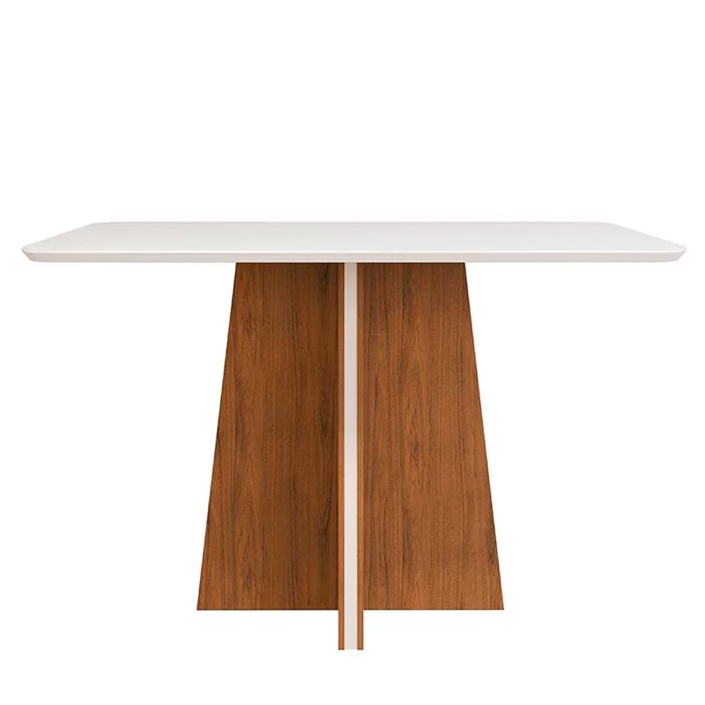 Conjunto Mesa de Jantar Retangular Marisa 135 cm com 4 Cadeiras Madeira  Maciça Tauari Viena - Branco/Amêndoa