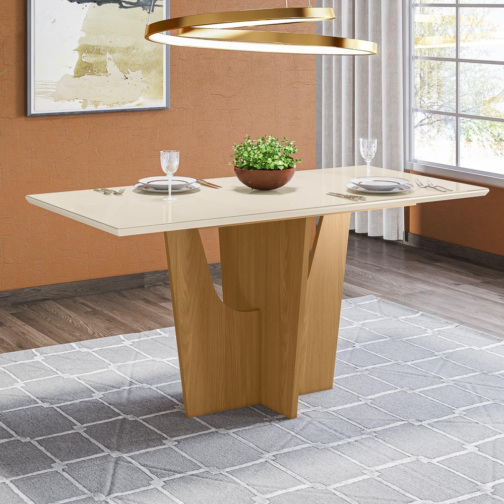 Conjunto Mesa de Jantar Solus Retangular e 6 Cadeiras Vita Henn -  Nature/Linho