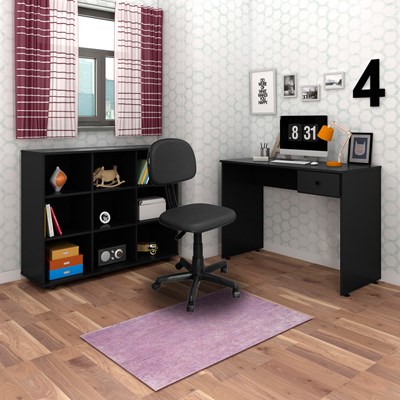 Mesa Escrivaninha Dubai e Nicho Multiuso Amã LP1 e Cadeira Giratória CS02 Preto - Mpozenato