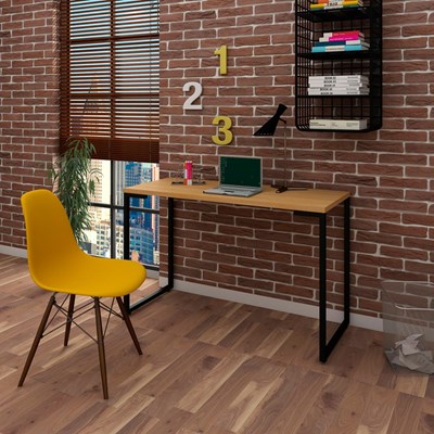 Mesa Escrivaninha Fit 120cm Natura e Cadeira Charles FT1 Amarela - Mpozenato