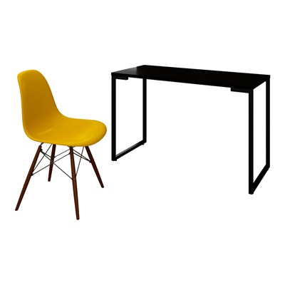 Mesa Escrivaninha Fit 120cm Preto e Cadeira Charles FT1 Amarela - Mpozenato