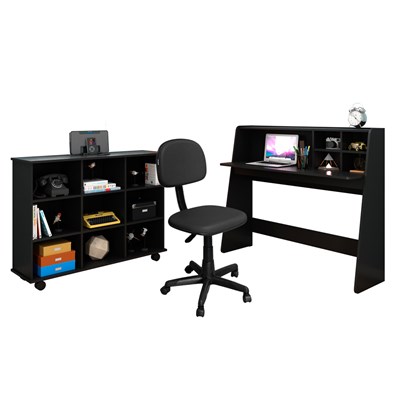 Mesa Escrivaninha Idealle Nicho Multiuso Toys e Cadeira Giratória CS-02 C13 Preto - Mpozenato