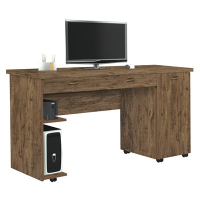 Mesa Escrivaninha para Computador 136cm 1 Porta 1 Gaveta Ariel Amêndoa Wood - Móveis Primus