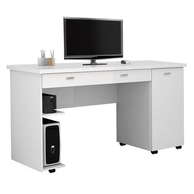 Mesa Escrivaninha para Computador 136cm 1 Porta 1 Gaveta Ariel Branco Luxo - Móveis Primus