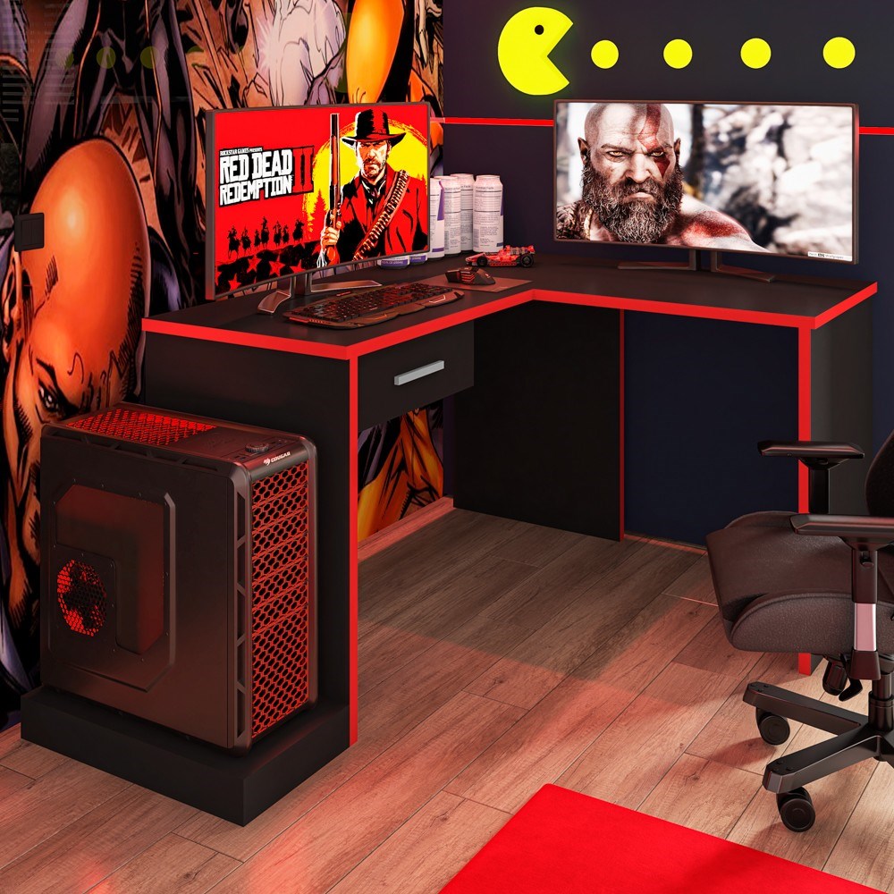 Mesa Para Computador Notebook Desk Game Drx 5000 Preto/vermelho - Móveis  Leão