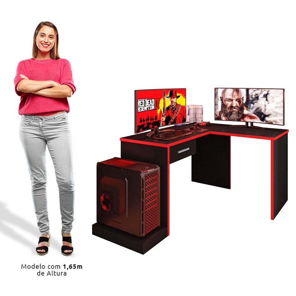 Mesa para Computador Notebook Desk Game DRX 5000 Preto/Vermelho - Móveis  Leão