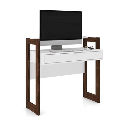 Mesa Para Computador Escrivaninha 1 Gaveta AZ1007 Branco/Nogal - Tecno Mobili
