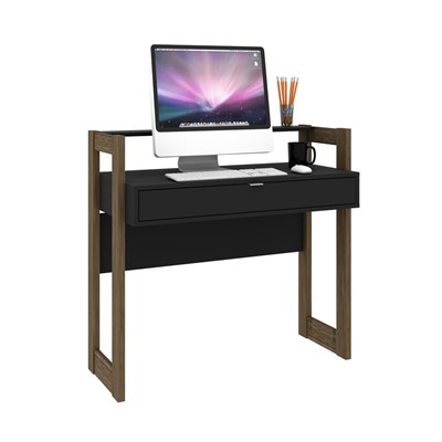 Mesa Para Computador Escrivaninha 1 Gaveta AZ1007 Preto/Nogal - Tecno Mobili