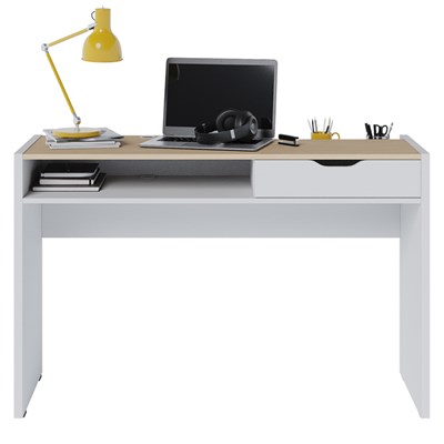 Mesa Para Computador Escrivaninha 1 Gaveta Net Branco Fosco/Tauari Nobre - Colibri