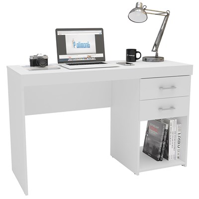 Mesa Para Computador Escrivaninha 2 Gavetas Malta Branco - Politorno