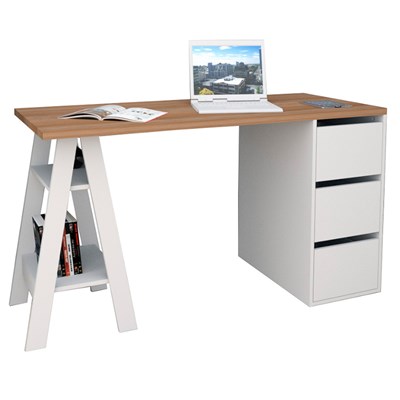 Mesa Para Computador Escrivaninha 3 Gavetas Self 3005 Castanho/Branco - Appunto