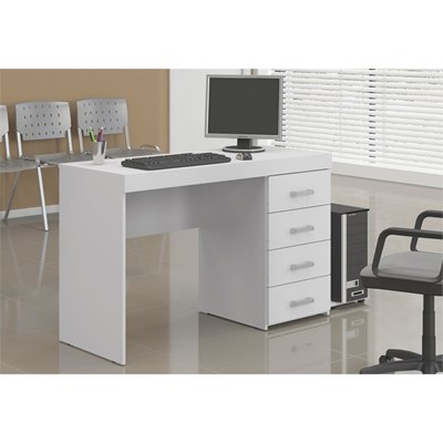 Mesa Para Computador Escrivaninha 4 Gavetas Malta Branco - Politorno