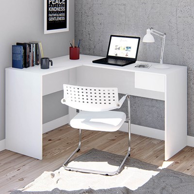 Mesa Para Computador Escrivaninha de Canto 135cm 1 Gaveta Euro II C14 Branco - Mpozenato