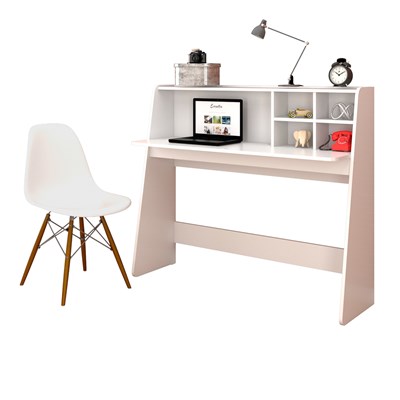 Mesa para Computador Escrivaninha Idealle e Cadeira Charles C09 Branco - Mpozenato