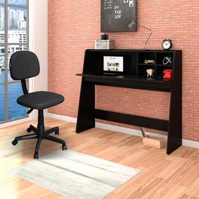 Mesa para Computador Escrivaninha Idealle e Cadeira Giratória CS-02 C10 Preto - Mpozenato