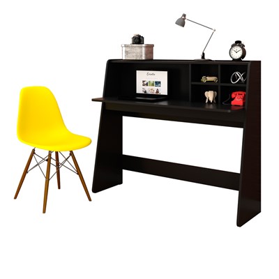 Mesa para Computador Escrivaninha Idealle Preto e Cadeira Charles C09 Amarela - Mpozenato
