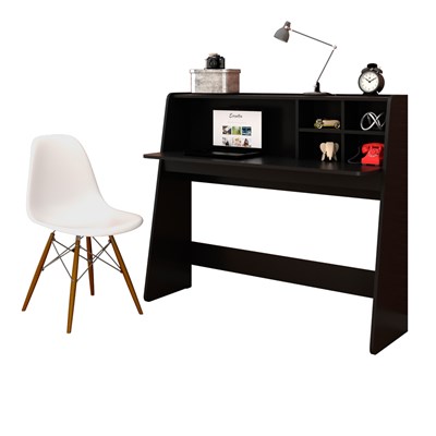 Mesa para Computador Escrivaninha Idealle Preto e Cadeira Charles C09 Branca - Mpozenato