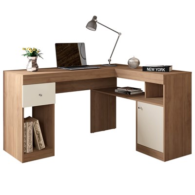 Mesa Para Computador Escrivaninha Nilo Buriti/Off White - Caemmun