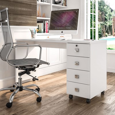 Mesa Para Computador Escrivaninha Office 4 Gavetas Dubai Branco - Lukaliam Móveis