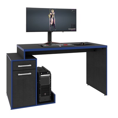 Mesa para Computador Gamer 1 Porta 1 Gaveta Flex Shark C08 Preto Ônix/Azul - Mpozenato