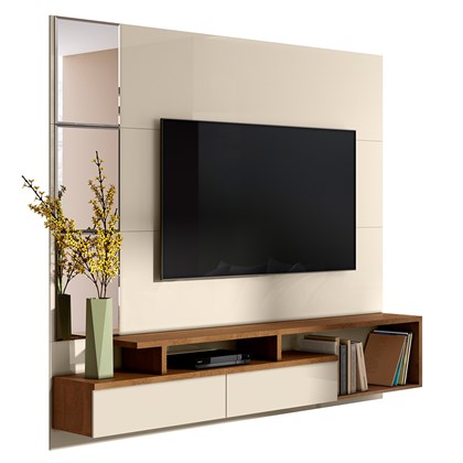Painel Home Suspenso para TV até 58 Pol. 200cm com Espelho Venice B03 Off White/Nature - Mpozenato