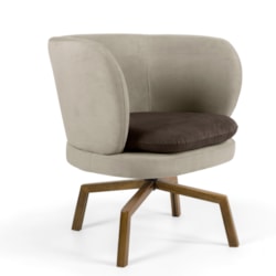 Poltrona Decorativa Melissa Giratória Base Ka Madeira Veludo Bege/Marr