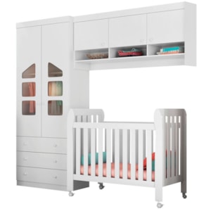 Quarto de Bebê Modulado Eloísa 5 Portas e Berço Lollipop Branco - Phoenix Baby Quarto de Bebê Modulado Eloísa 5 Portas e Berço Lollipop Branco - Phoenix Baby