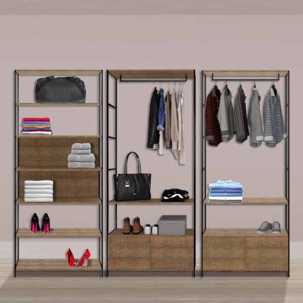 Estantes Modulada para Closet Aberto 385x220 Cm Estilo Industrial