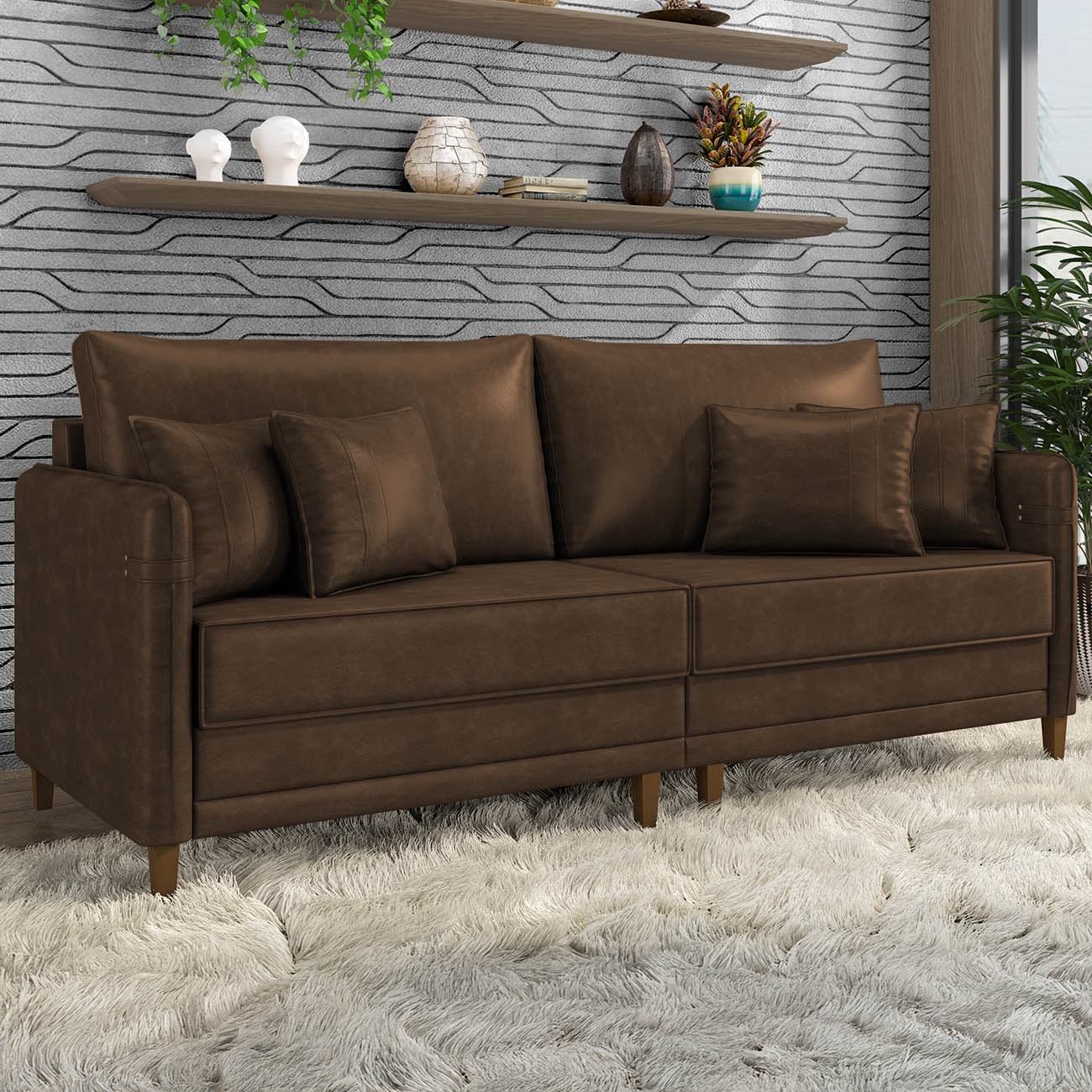 Sofá 2 Lugares Living 172cm Pé Madeira Zoe Sintético Camel Z08