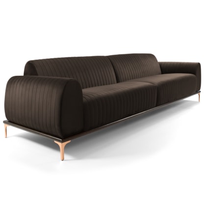 Sofá 260cm 4 Lugares Pés Rose Gold Molino B-261 Veludo Marrom Escuro - Domi  - MPozenato