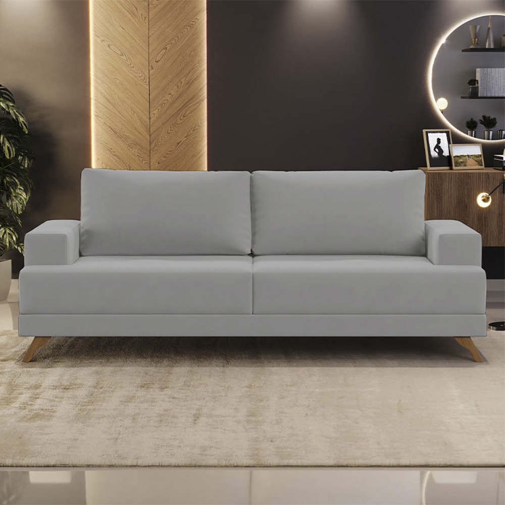 Sofá 3 Lugares 180cm Living Pés Curvos Santi D05 Suede Cinza