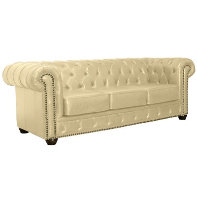 Sofá 3 Lugares 235cm Chesterfield Couro Bege - Mempra