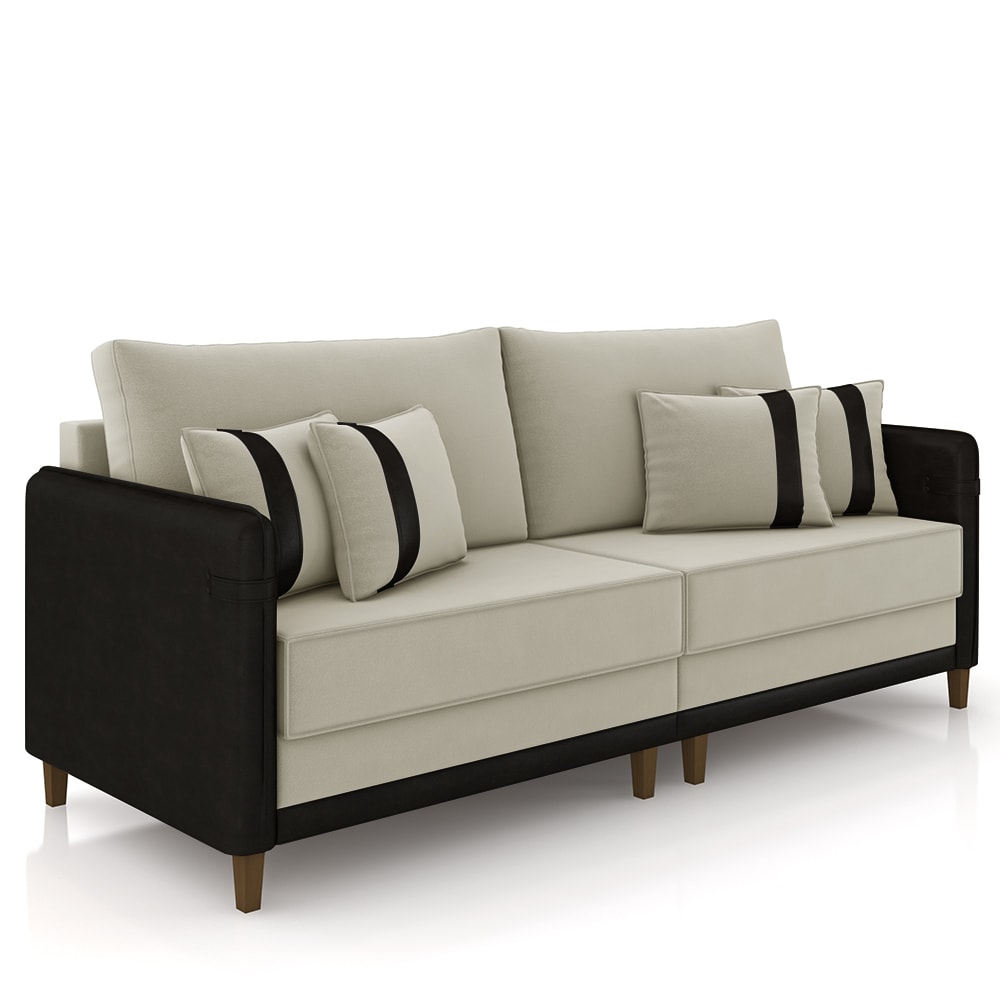 Sofá 3 Lugares Living 192cm Zoe Z08 Veludo Bege/Marrom - Mpozenato