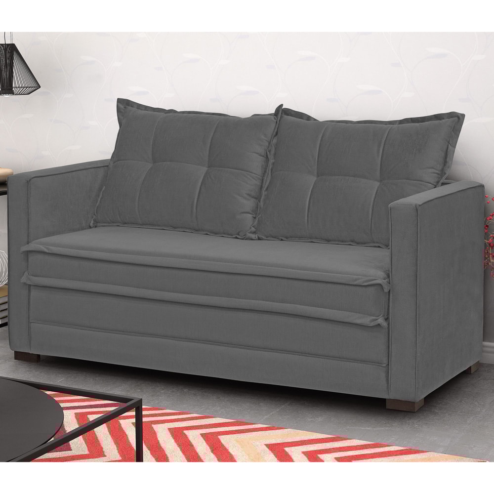 Sofa Cama Casal Articulavel 2 Lugares Londres Suede Cinza Escuro D M