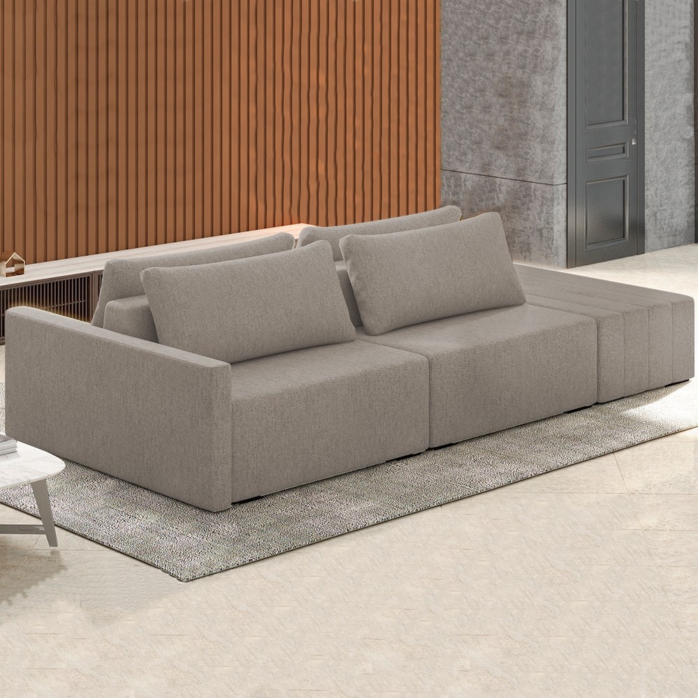 Sofá Ilha Modular Com Puff Para Sala Living 232cm Georgia K04 Bouclê Bege Escuro Mpozenato 6998